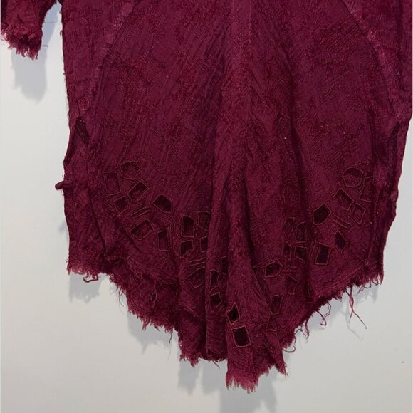 IRO Burbundy Lace Cotton Blend Round Neck Cut Out Blouse Women’s Size 6 - Picture 4 of 9